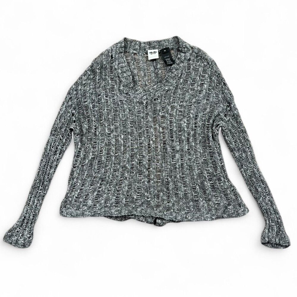 Harley Davidson Open Knit Sweater Gray Womens 1W V Neck Moto Layering